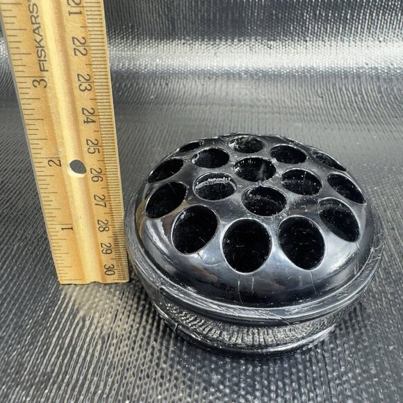 Vintage 19 Hole Flower Frog Black Glass Vintage Glassware Decorative 1980s Decor - Picture 3 of 11
